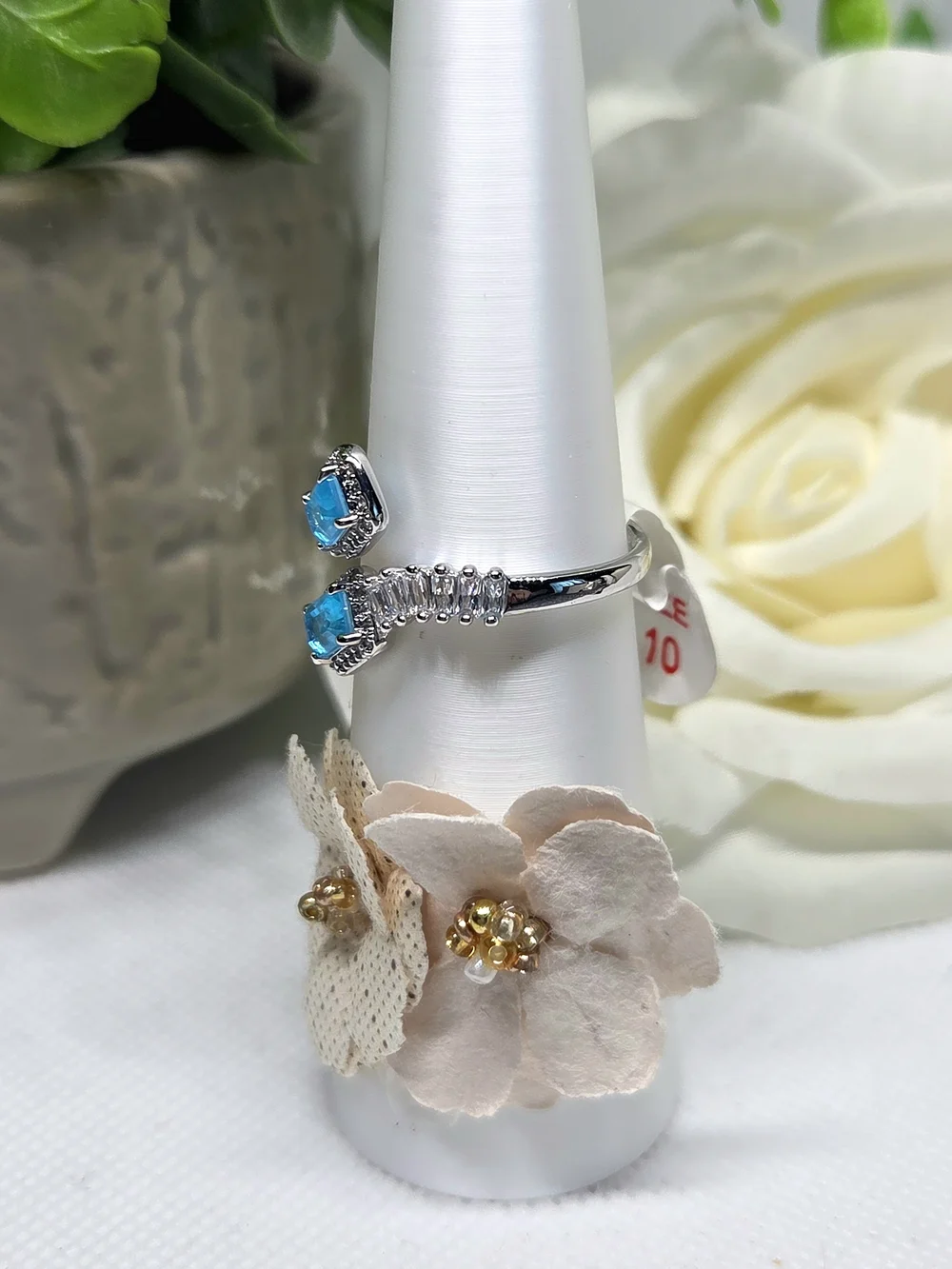 BP Blue Topaz CZ Surrounded By Crystal Accents On Rhodium Plating